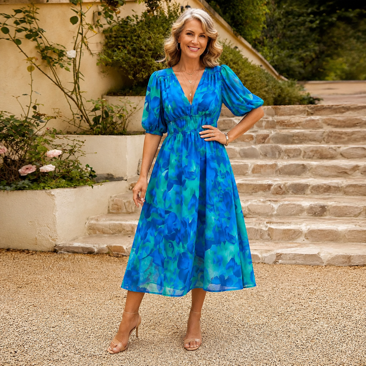 Luna™ | Floral Chiffon Midi Dress