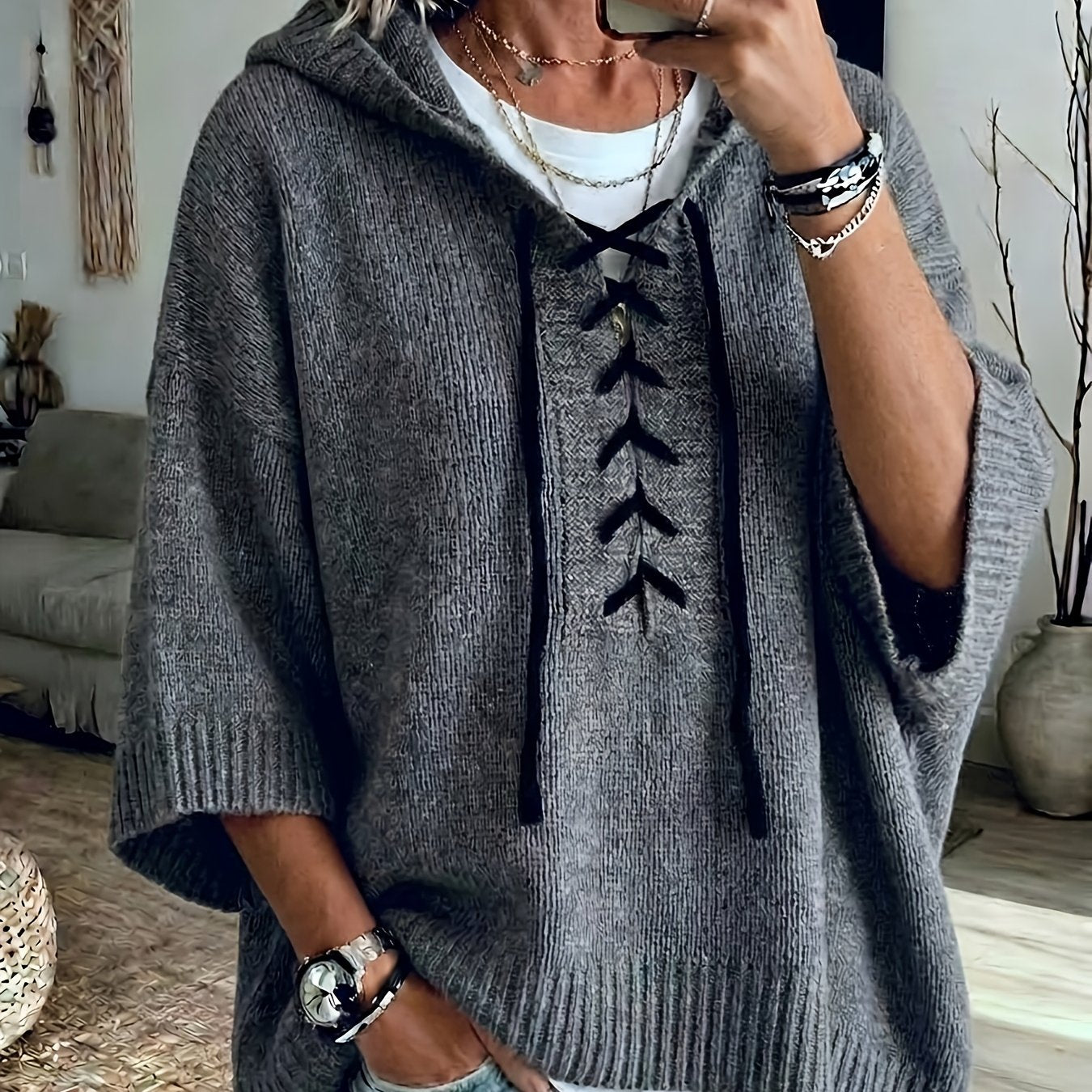 Bexley™ | Lace-Up Batwing Hooded Pullover