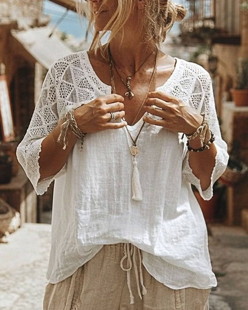 Corinne™ | V-Neck Blouse with Lace Detail