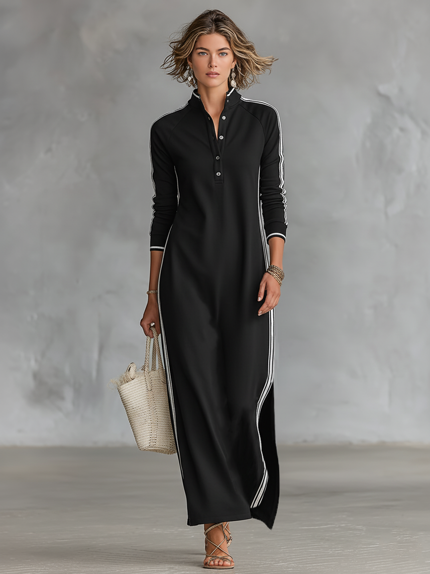 Merilyn™ | Collared Sweatshirt Maxi Dress