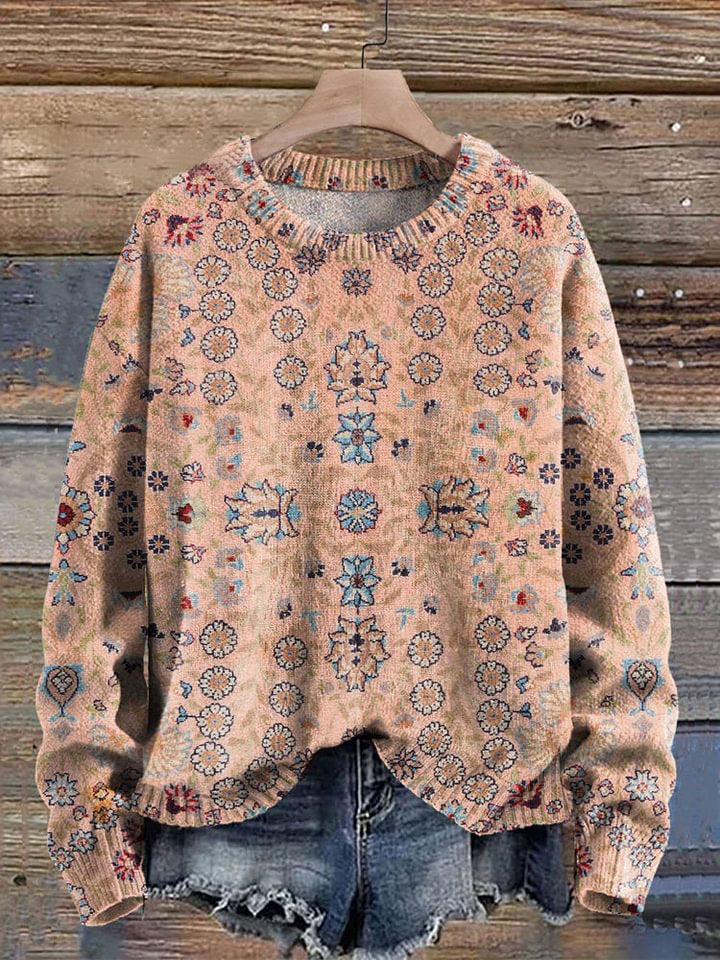 Nadia™ | Vintage Persian Pattern Print Pullover Sweater