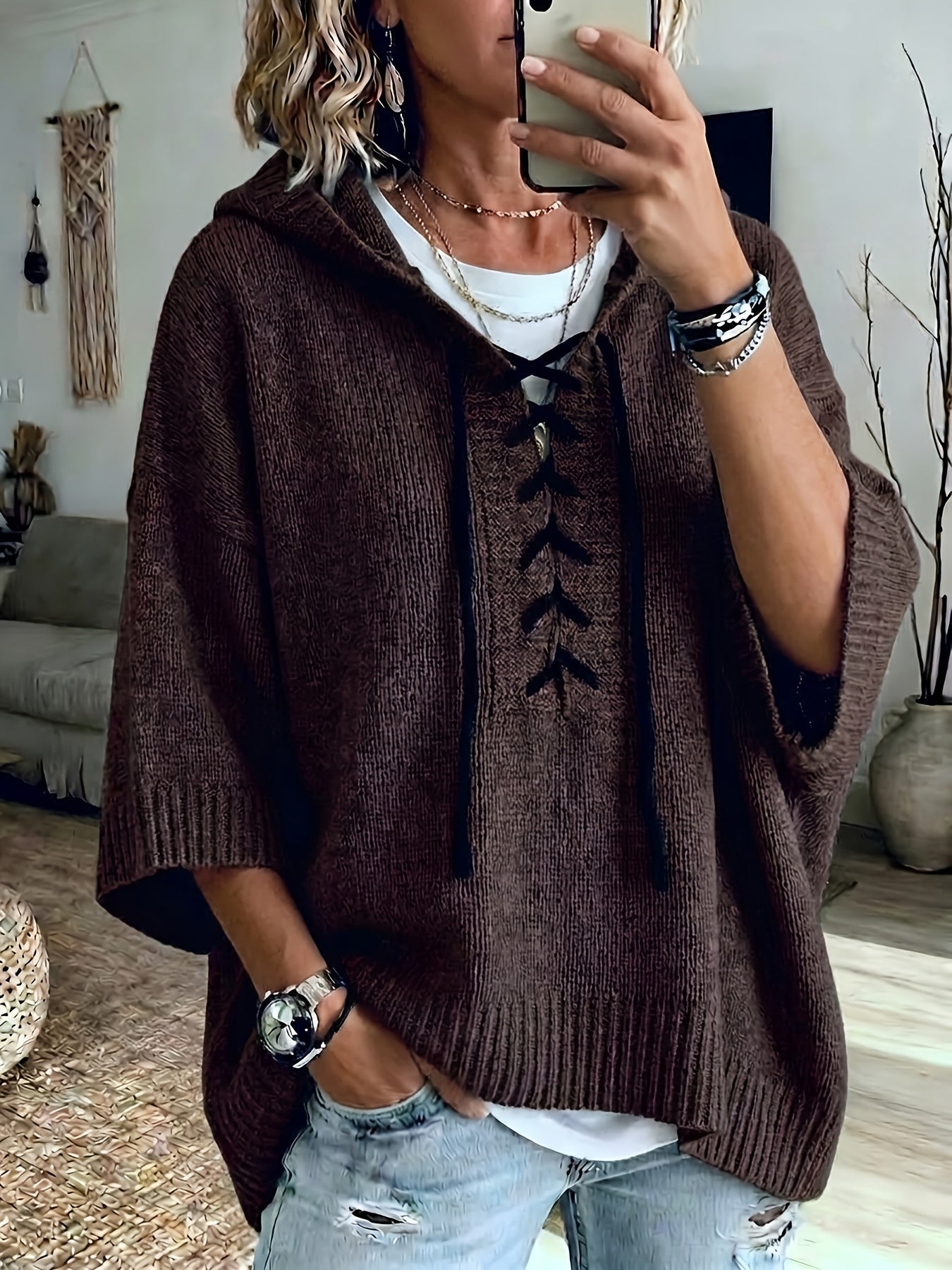 Bexley™ | Lace-Up Batwing Hooded Pullover
