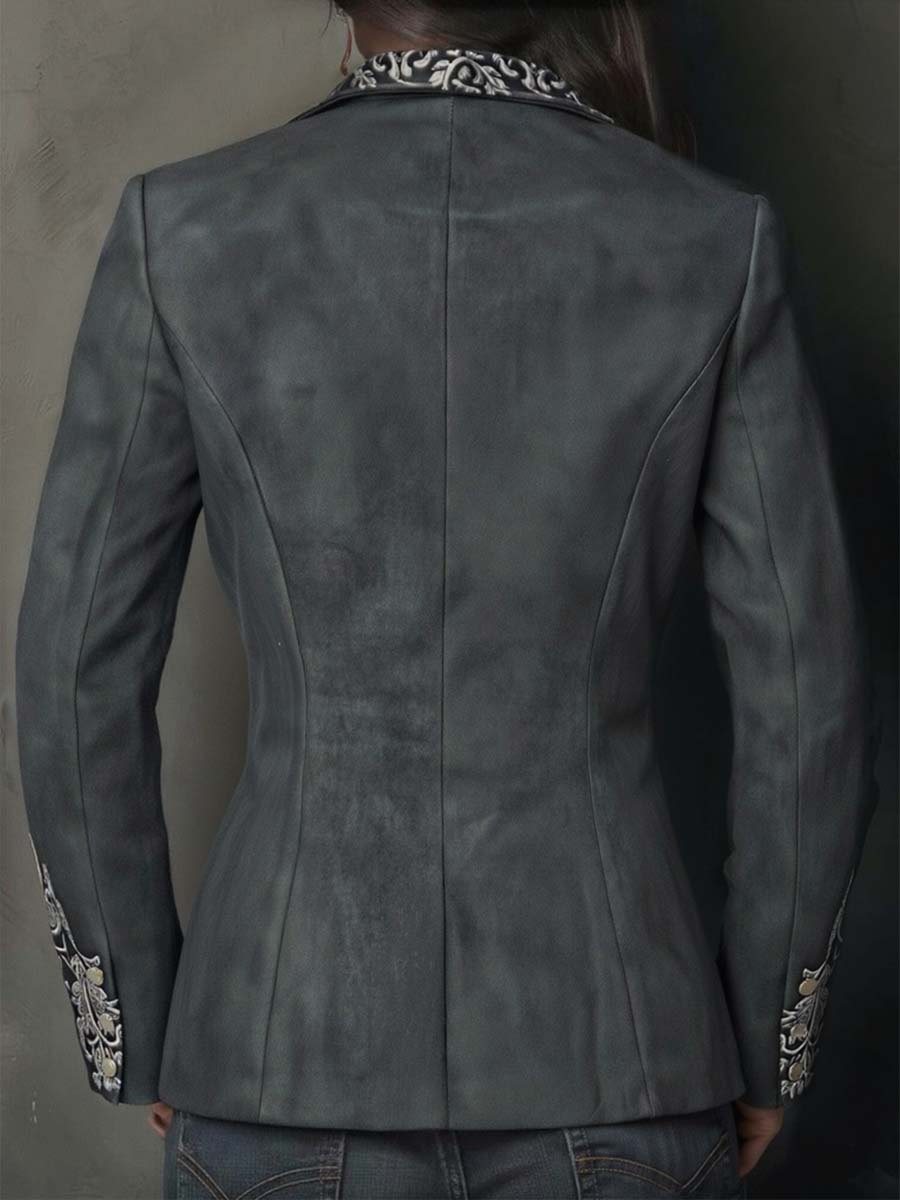 Paveline™ | Charcoal Taupe Embossed Floral Blazer