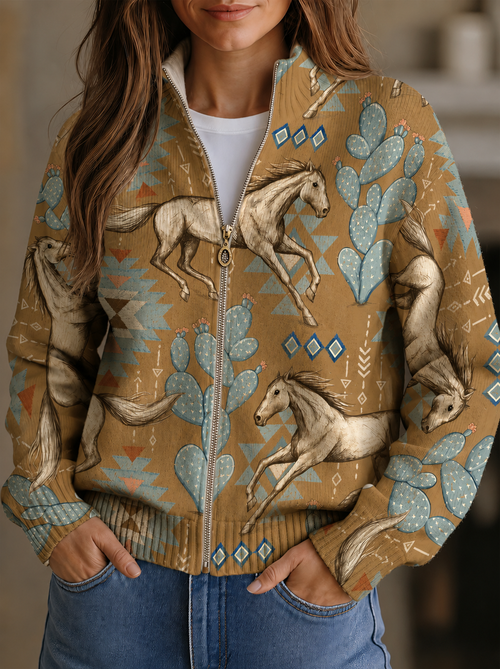 Perpetua™ | Desert Horse and Cactus Zip Cardigan