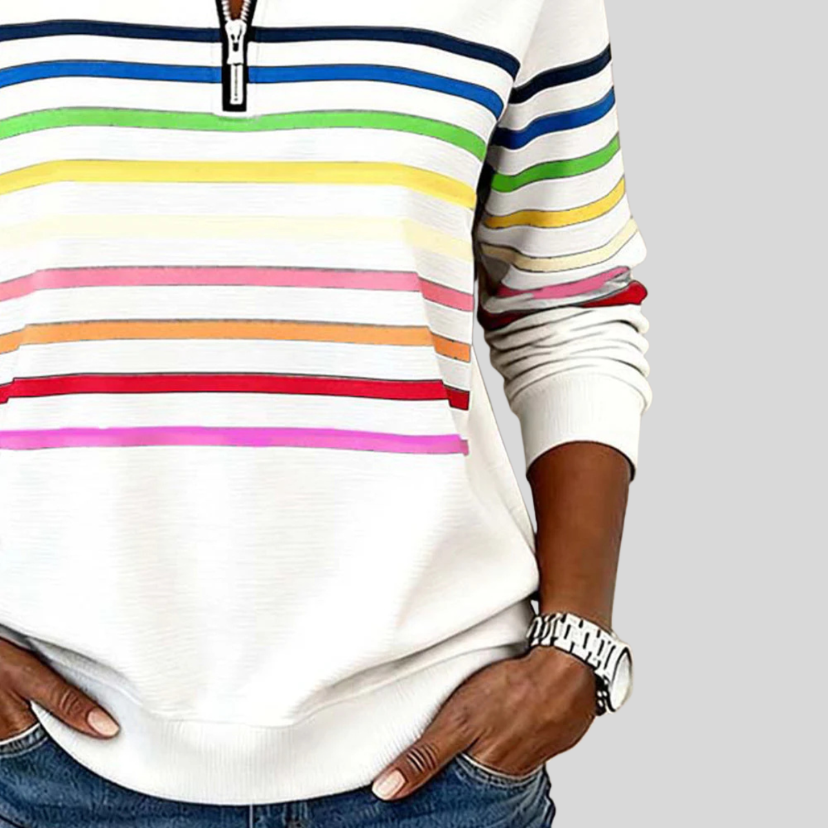 Prismette™ | Colourful Striped Quarter-Zip Sweatshirt