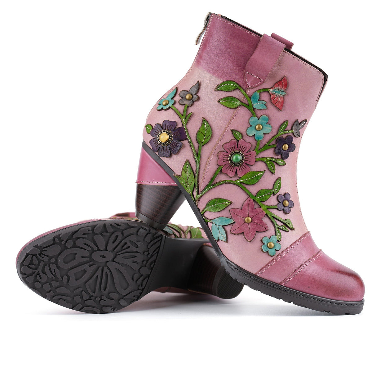 Rosevine™ | Floral Appliqué Ankle Boots