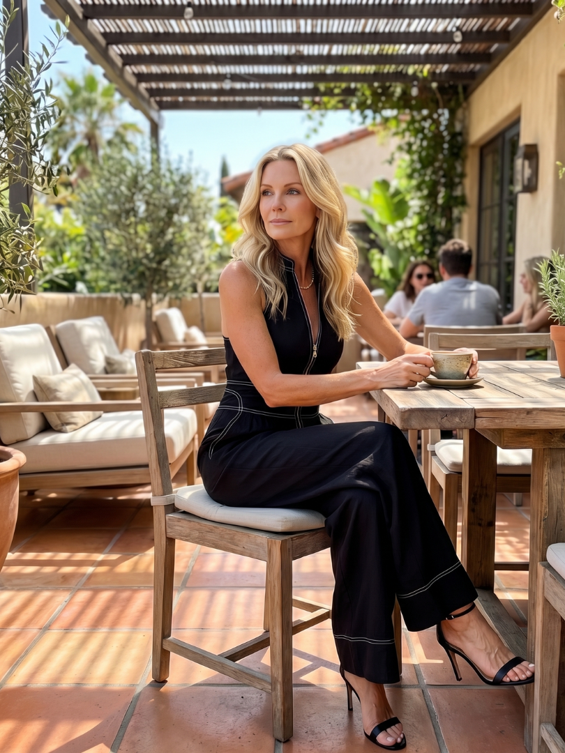 Alandra™ | Zip Front Contrast Stitch Wide Leg Jumpsuit