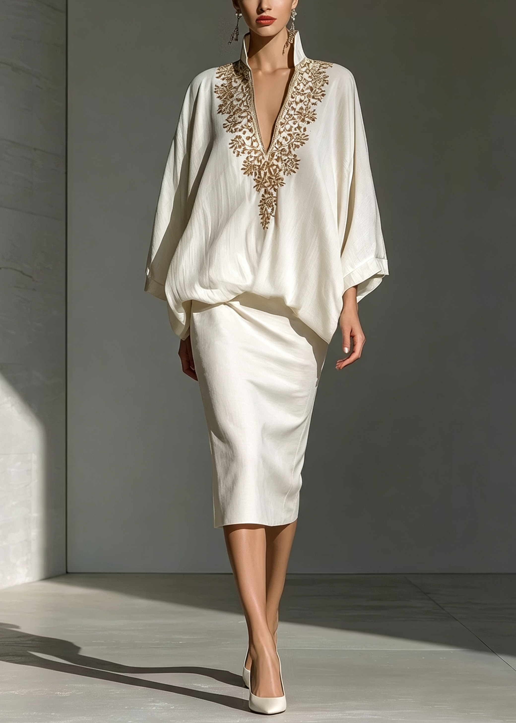 Melisande™ | V-Neck Batwing Top & Midi Skirt Set