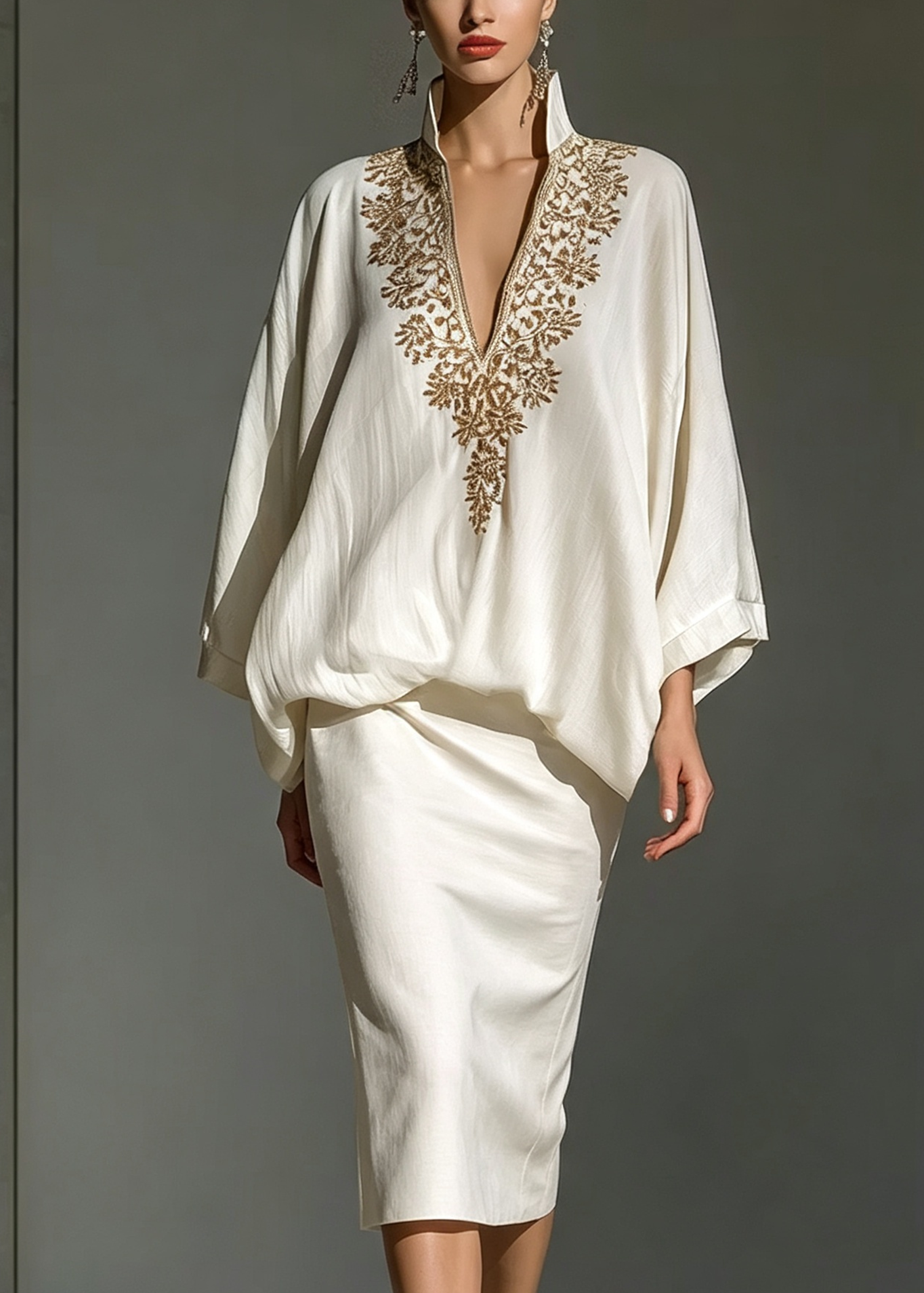 Melisande™ | V-Neck Batwing Top & Midi Skirt Set