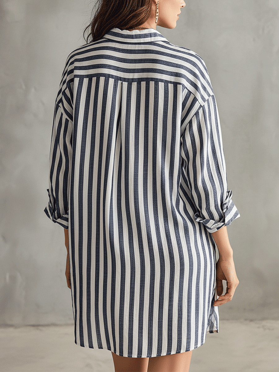Clivaine™ | Relaxed Striped Oversized Blue & White Shirt Mini Dress