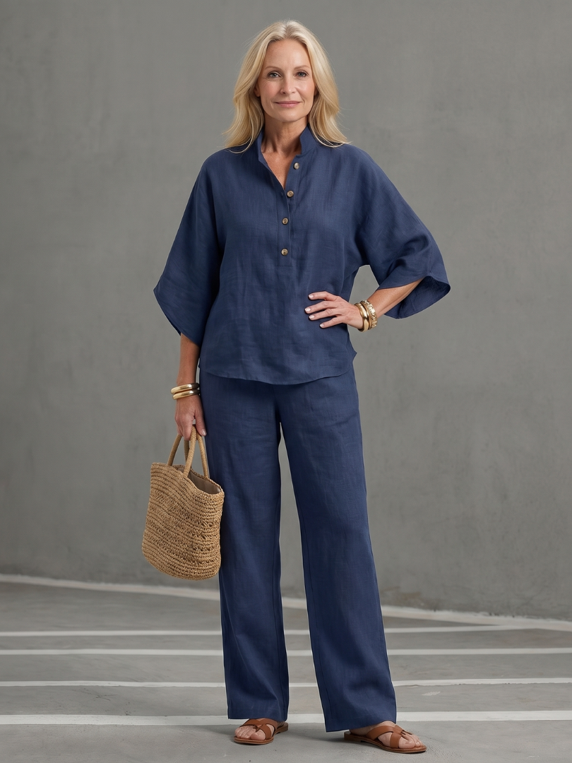Levanne™ | Button Front Relaxed Tunic Trouser Set