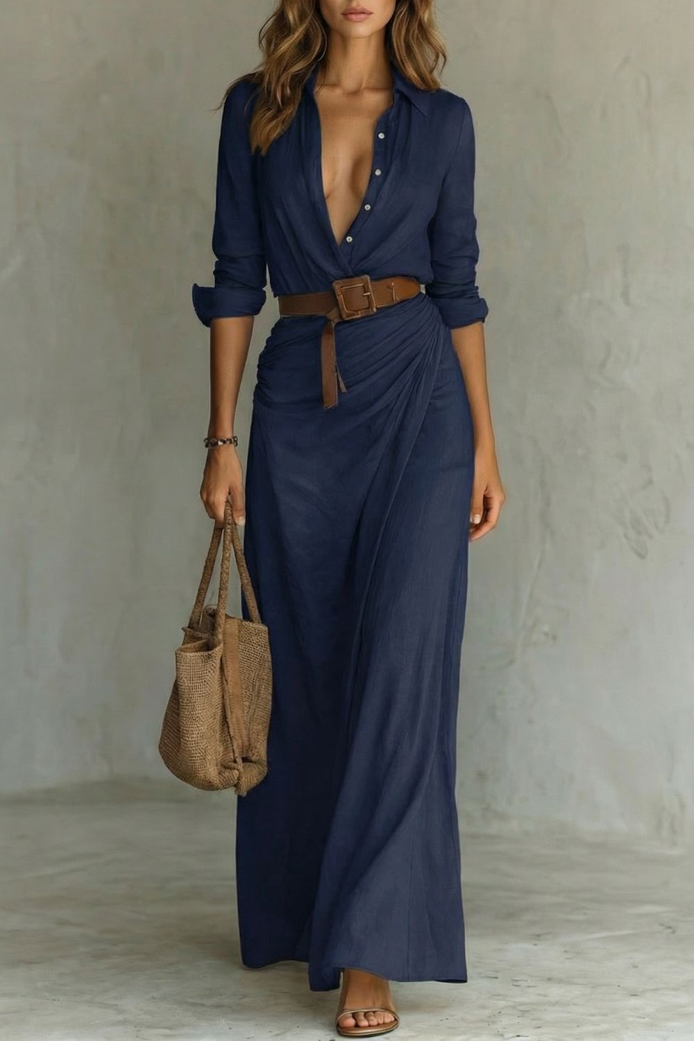 Florencia™ | Button-Down Wrap Belted Maxi Dress