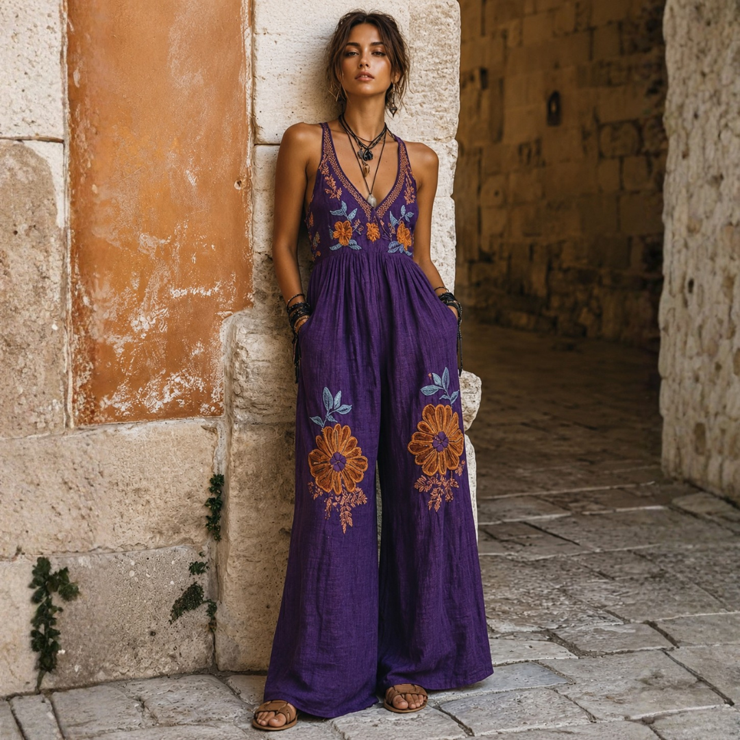 Mirabelle™ | Embroidered Bohemian Wide-Leg Jumpsuit