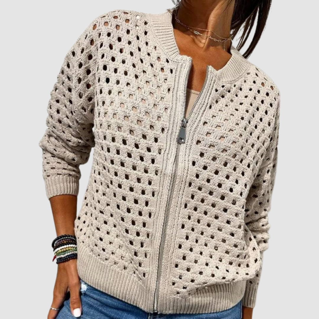 Stellwyn™ | Zip-Up Hollow Knit Cardigan