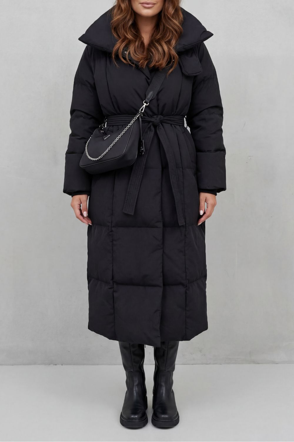 Women's Belted Silhouette Long Padded Puffer Coat
