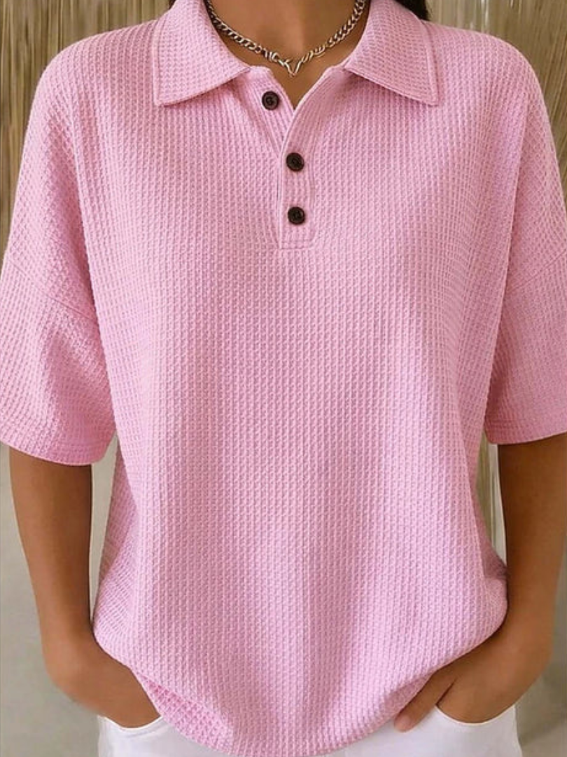 Abriella™ | Waffle Polo Blouse