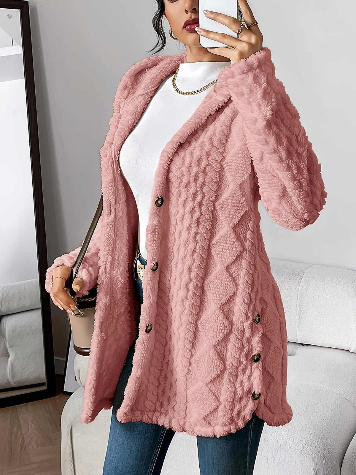 Women's Coat with Hood and Button Closure