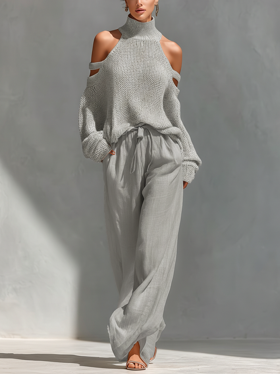 Edalyn™ | Cold-Shoulder Turtleneck & Wide-Leg Pant Set