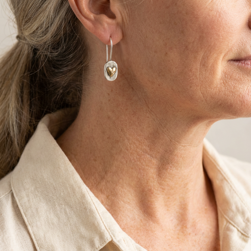 Floret™ | Vintage Silver Golden Heart Drop Earrings