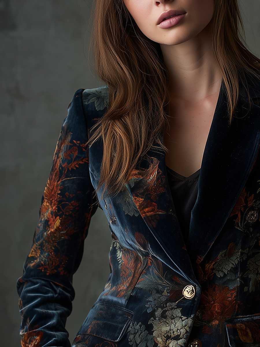Paloma™ | Vintage Floral Print Metal Button Blazer