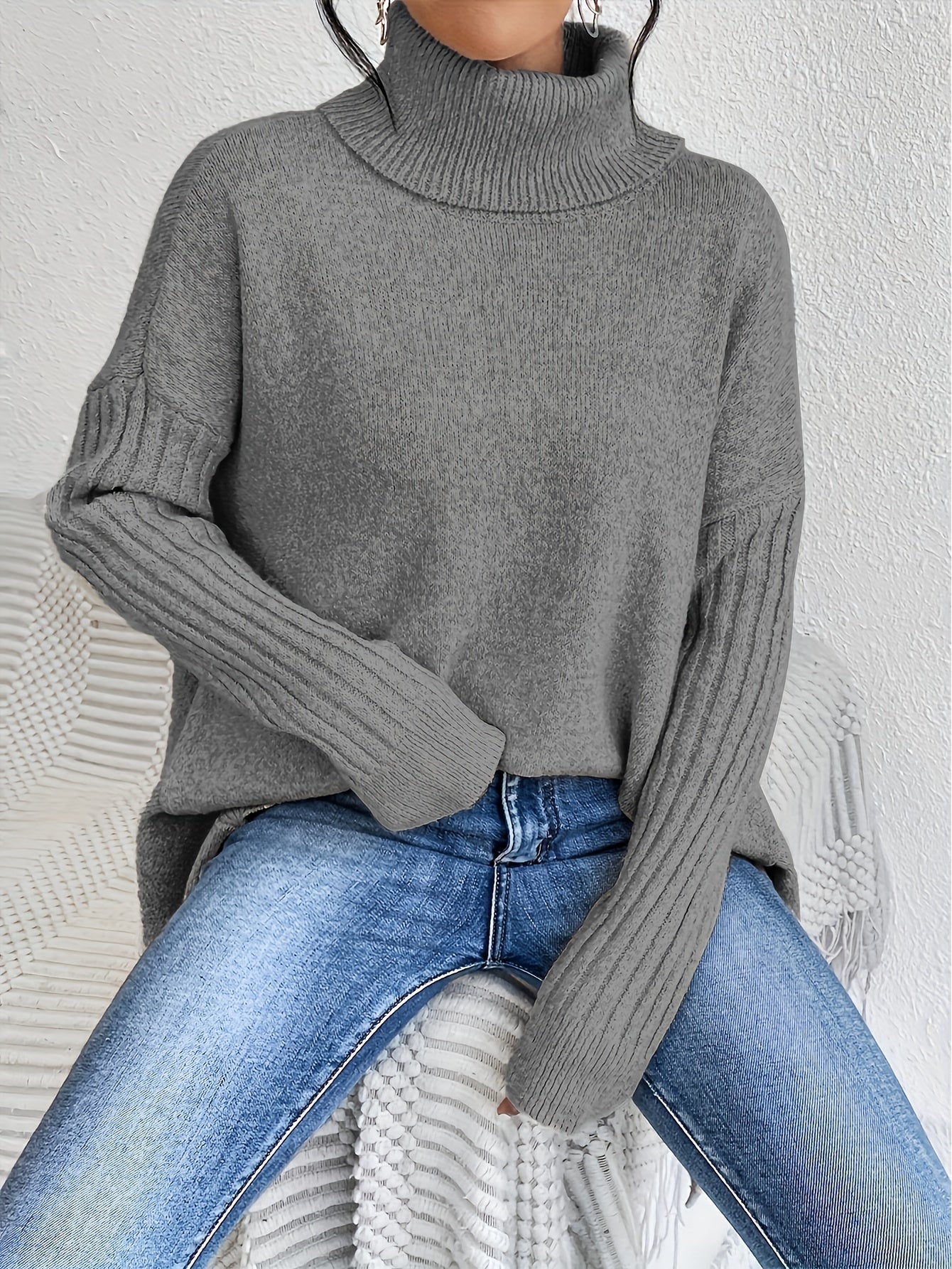 Anouk™ | High Neck Asymmetric Sweater