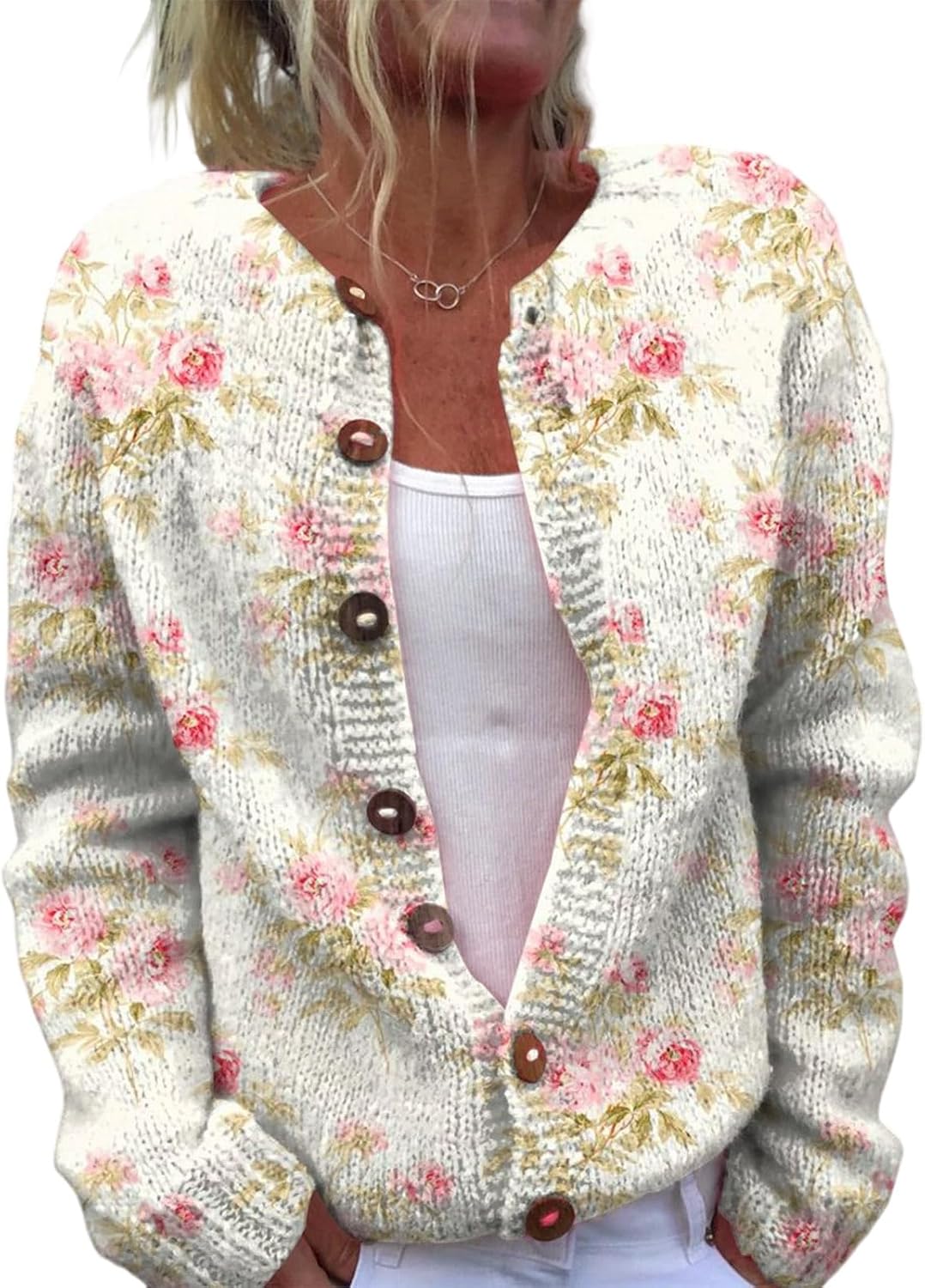 Cecily™ | Vintage Pink Floral Cardigan