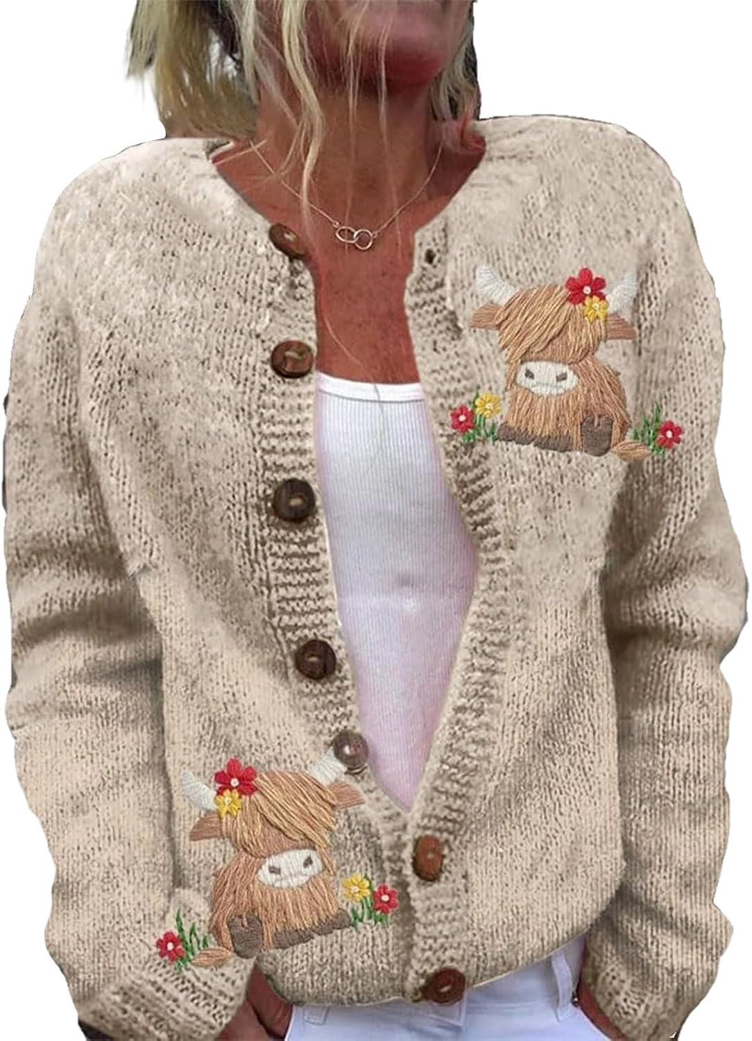 Clover™ | Highland Cow Embroidered Cardigan