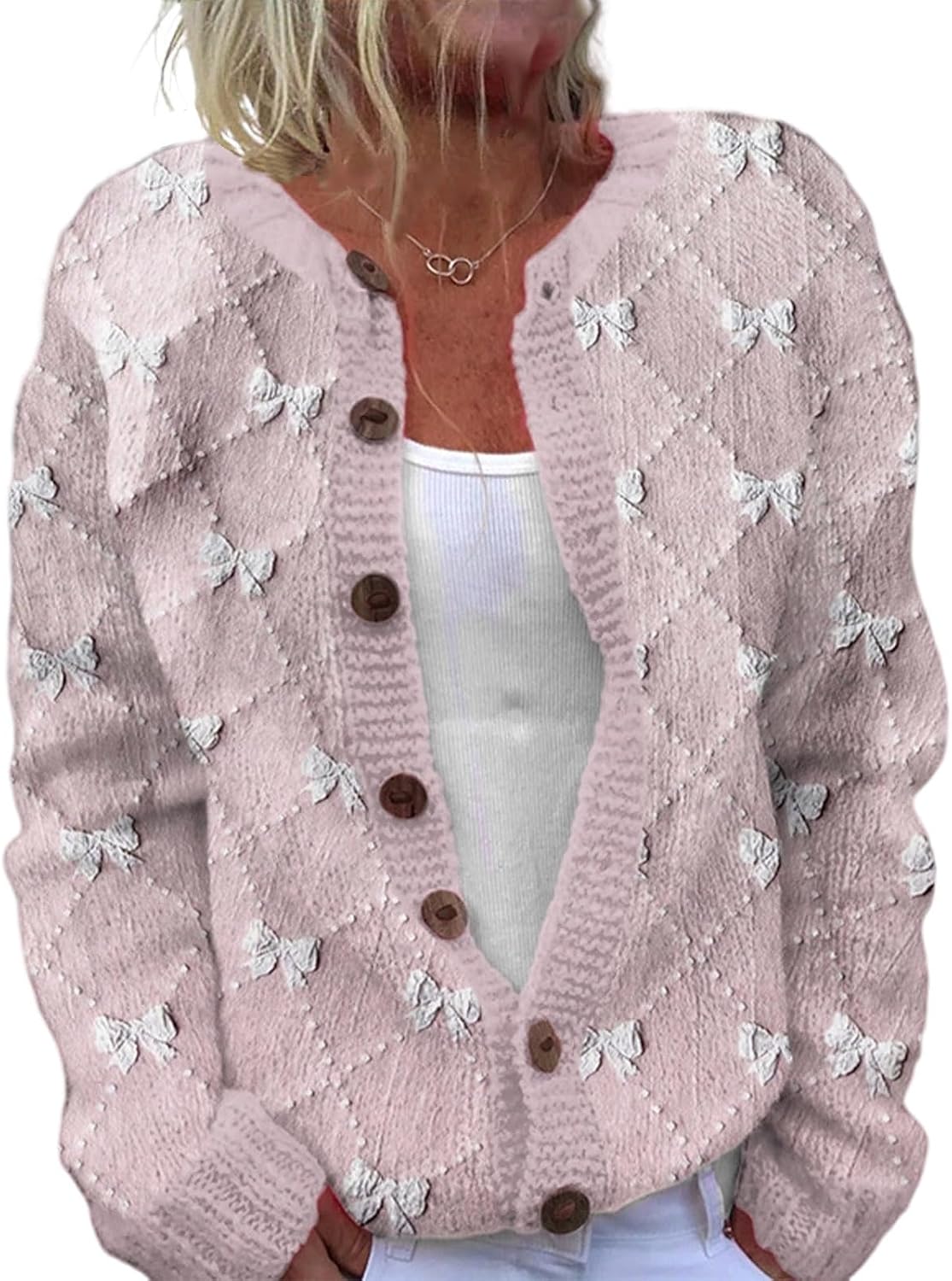 Rosalinde™ | Pink Bow Print Cardigan