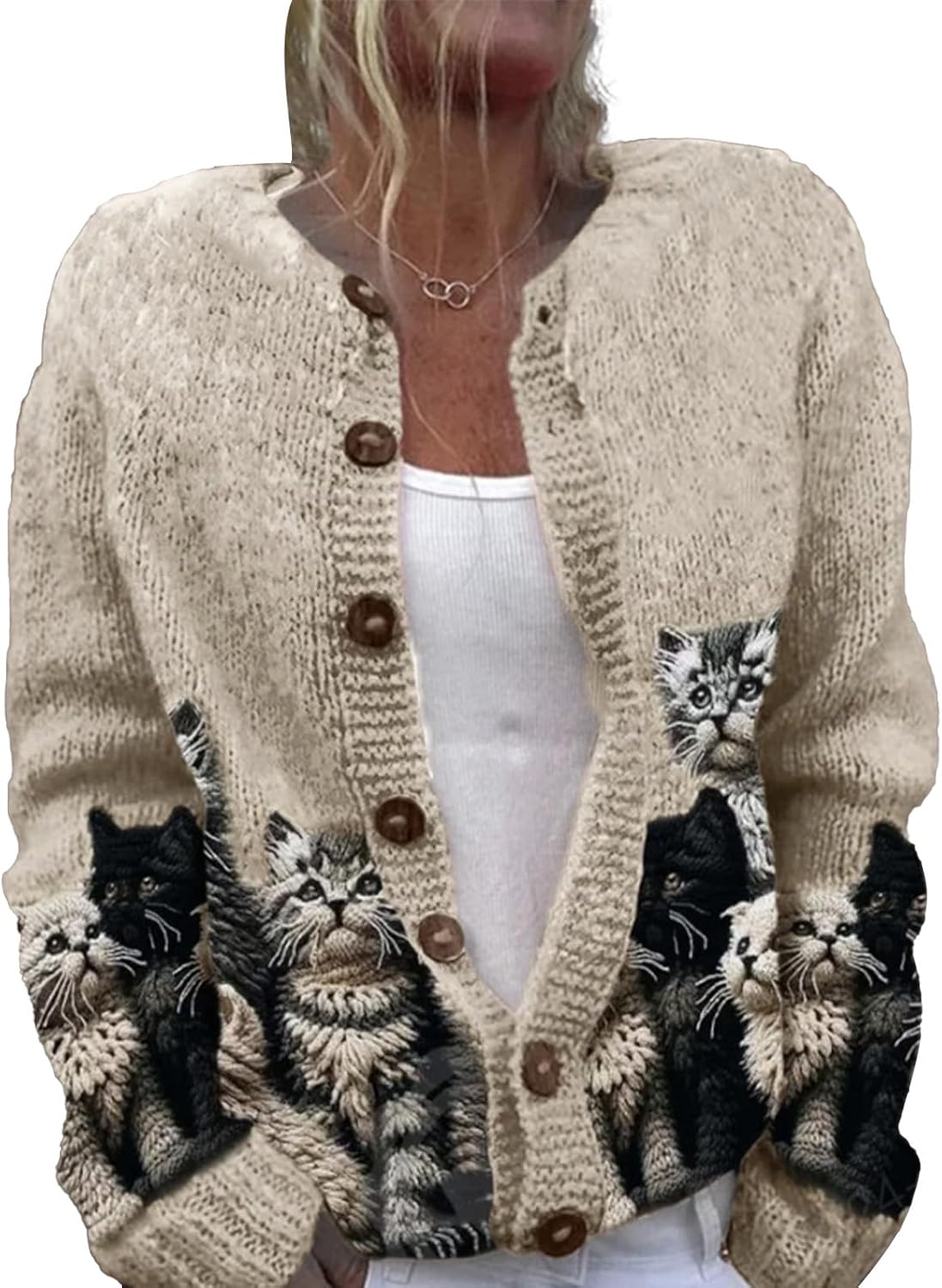 Calliope™ | Cozy Cat Print Cardigan