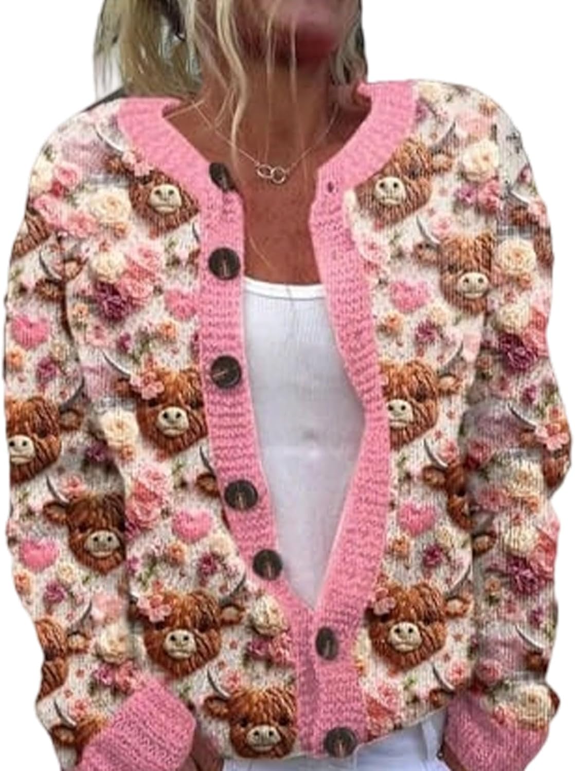 Briarlee™ | Floral Highland Cow Print Cardigan