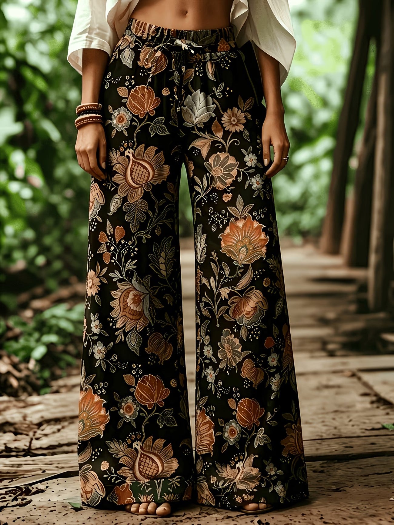 Marisela™ | Botanical Velvet Wide-Leg Trousers