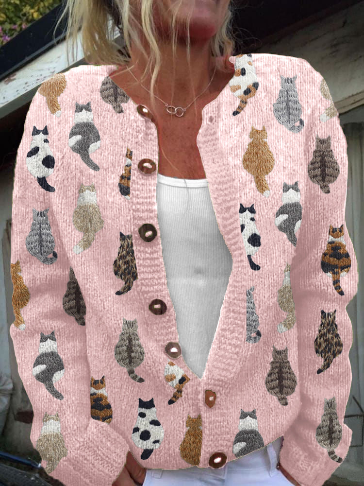 Lottara™ | Cozy Cat Print Cardigan