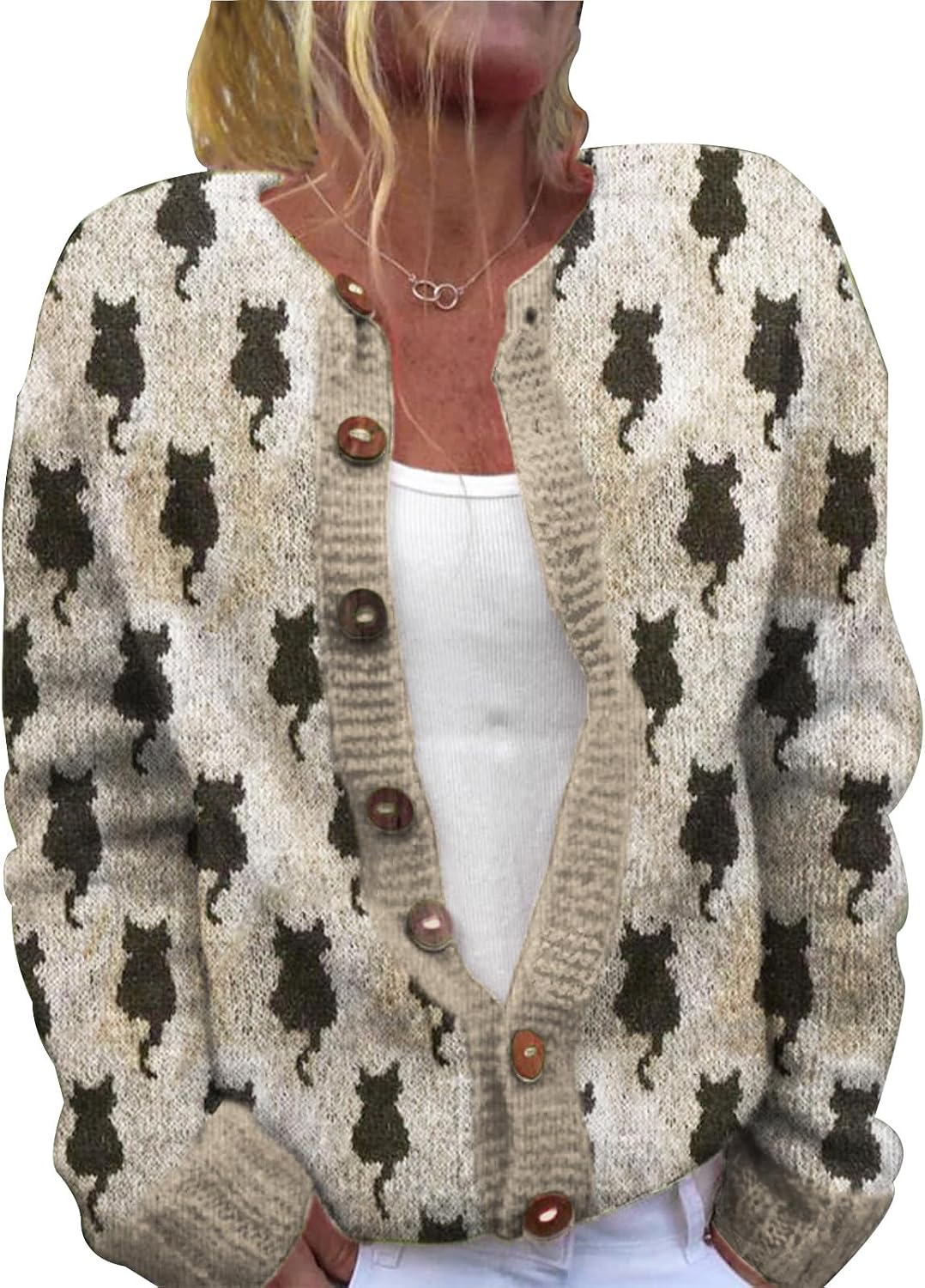 Thessaly™ | Cozy Cat Print Cardigan
