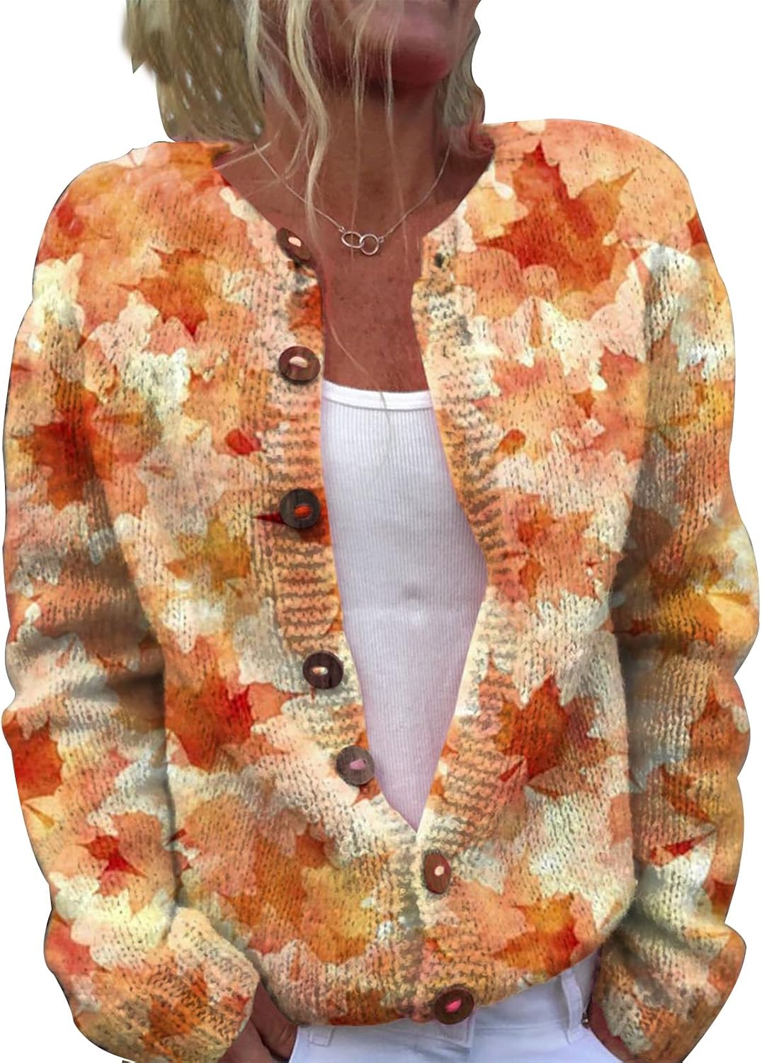 Elowen™ | Autumn Maple Leaf Print Cardigan