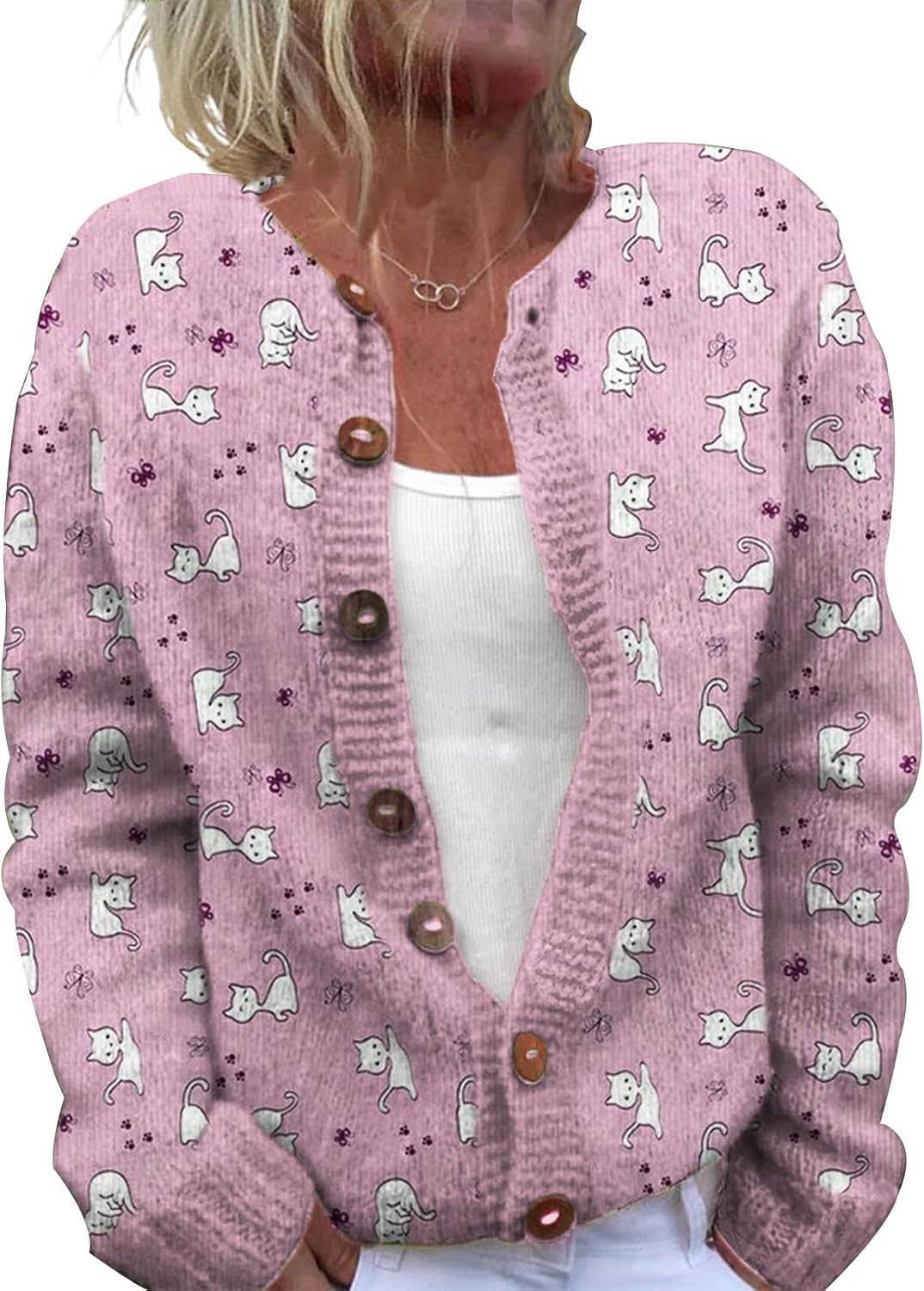 Marlowe™ | Whimsical Cat Print Cardigan