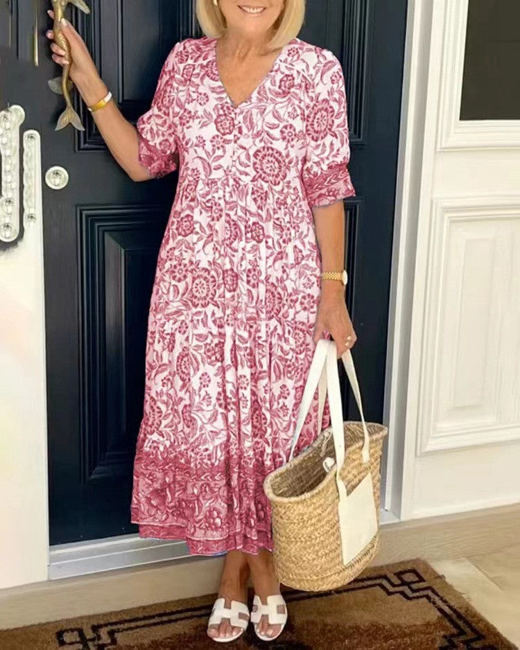Lucinda™ | Floral V-Neck Midi Dress