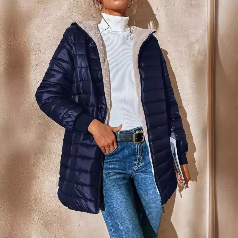Women's Quilted Jacket with Hood and Zipper