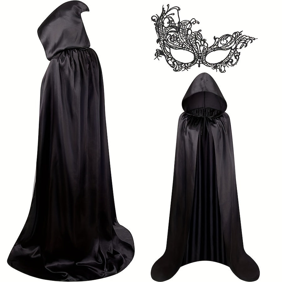 Women's Halloween Dark Purple Hooded Cape & Mask Set