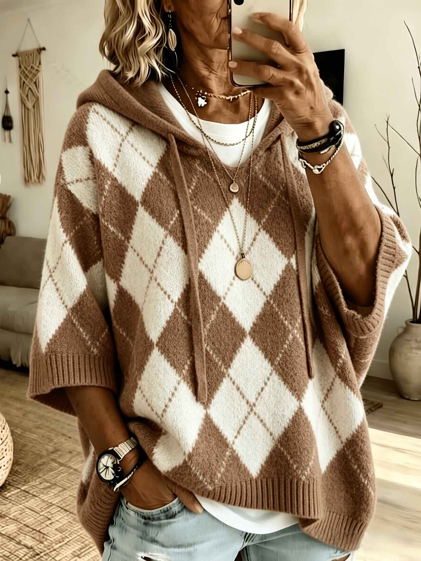 Nadia™ | Retro Diamond Hooded Sweater