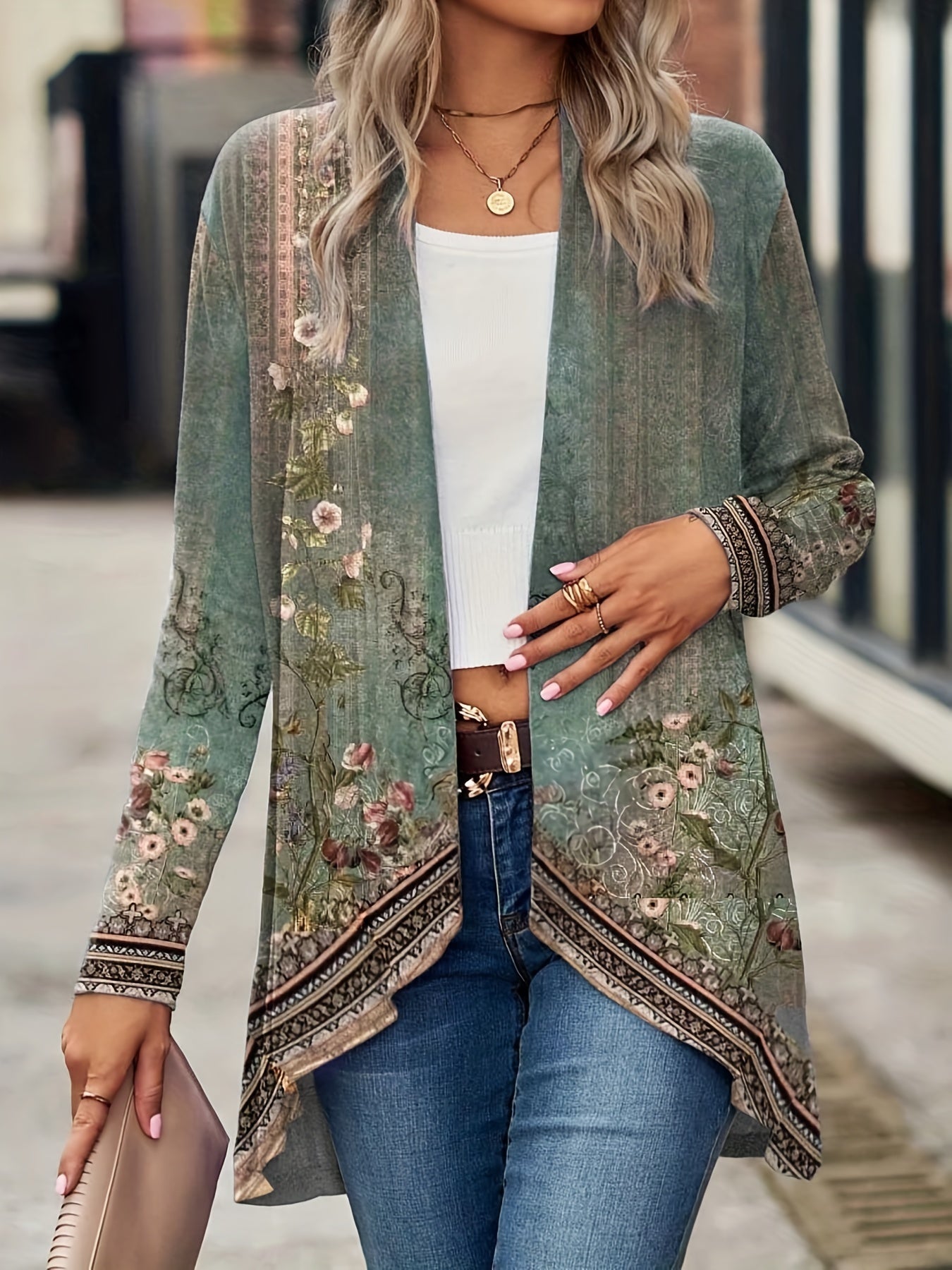 Marisole vintage floral print open front blouse jacket