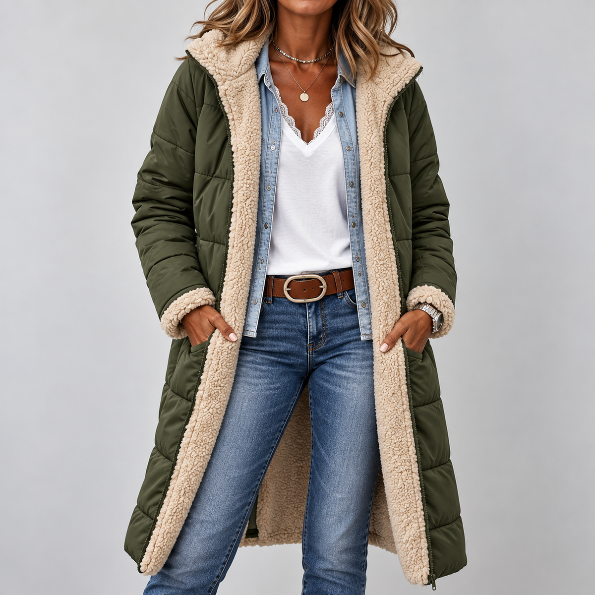 Gwendolen™ | Reversible Sherpa & Quilted Longline Coat
