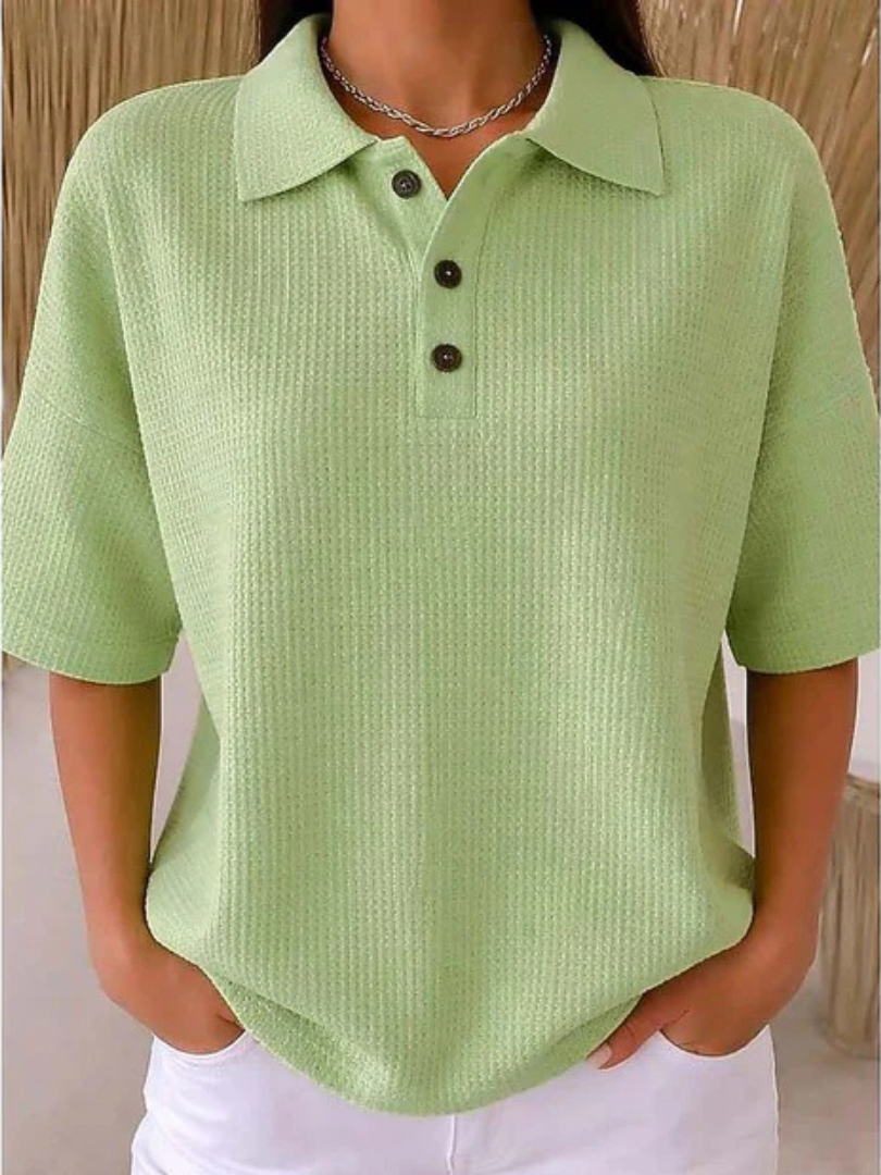 Abriella™ | Waffle Polo Blouse