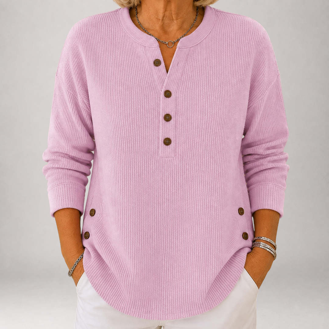 Inessa™ | Ribbed Henley Tunic with Side Buttons