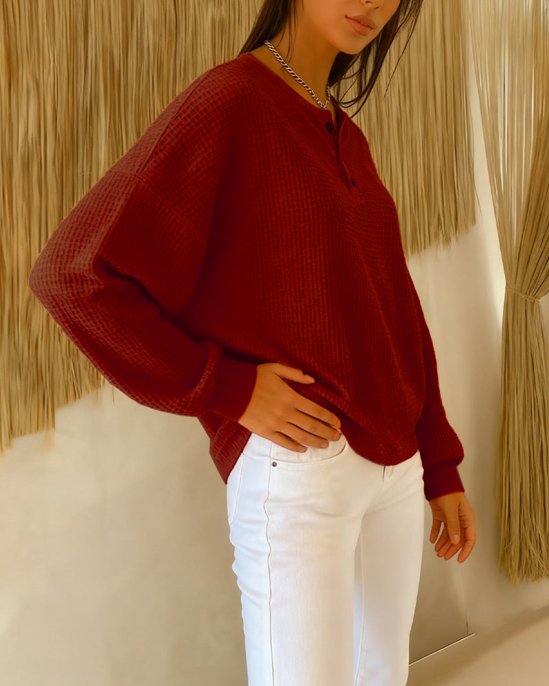Arvella™ | Relaxed Long Sleeve Henley Sweatshirt
