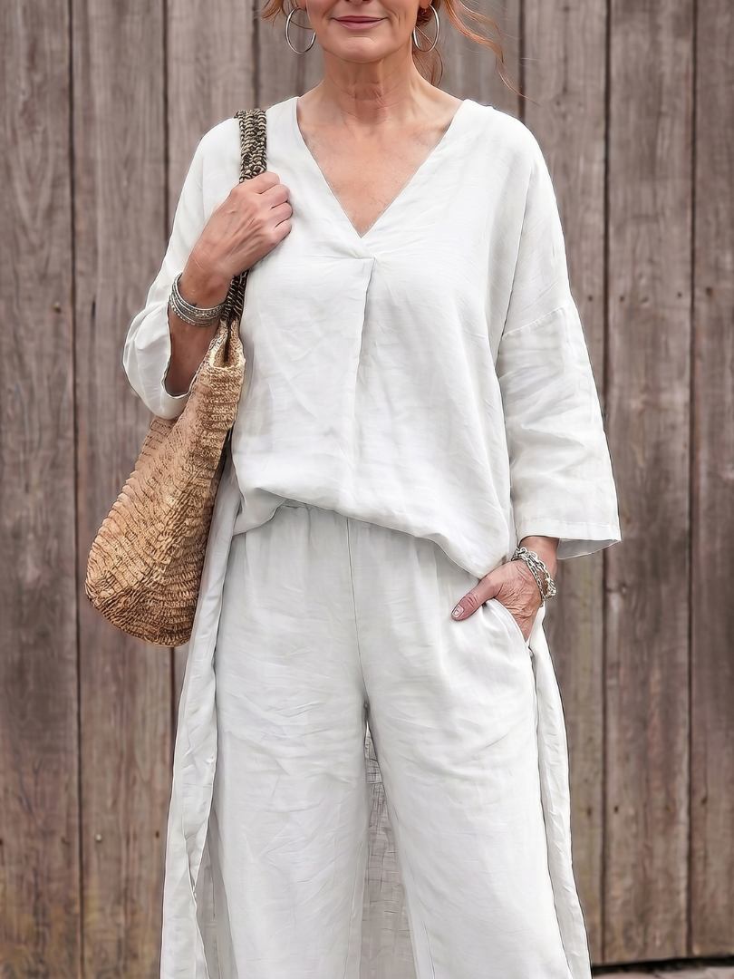 Vevaine™ | Loose Tunic Top & Wide Leg Pant Set
