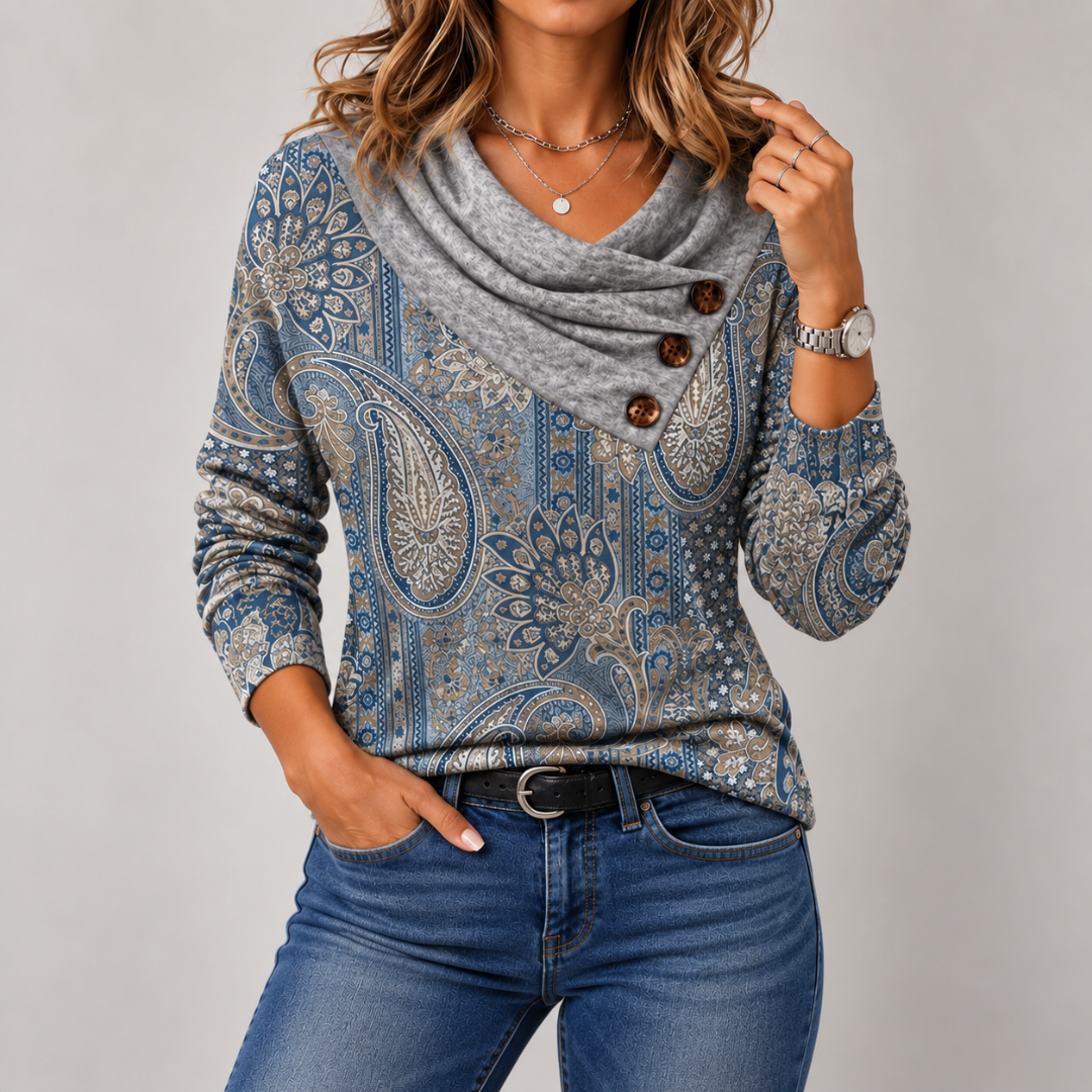 Katharine™ | Paisley Cowl Neck Top