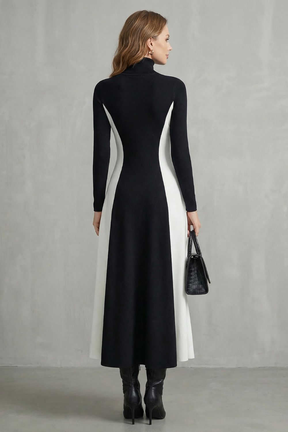 Leontara™ | Sculpted Contrast Flow Turtleneck Dress