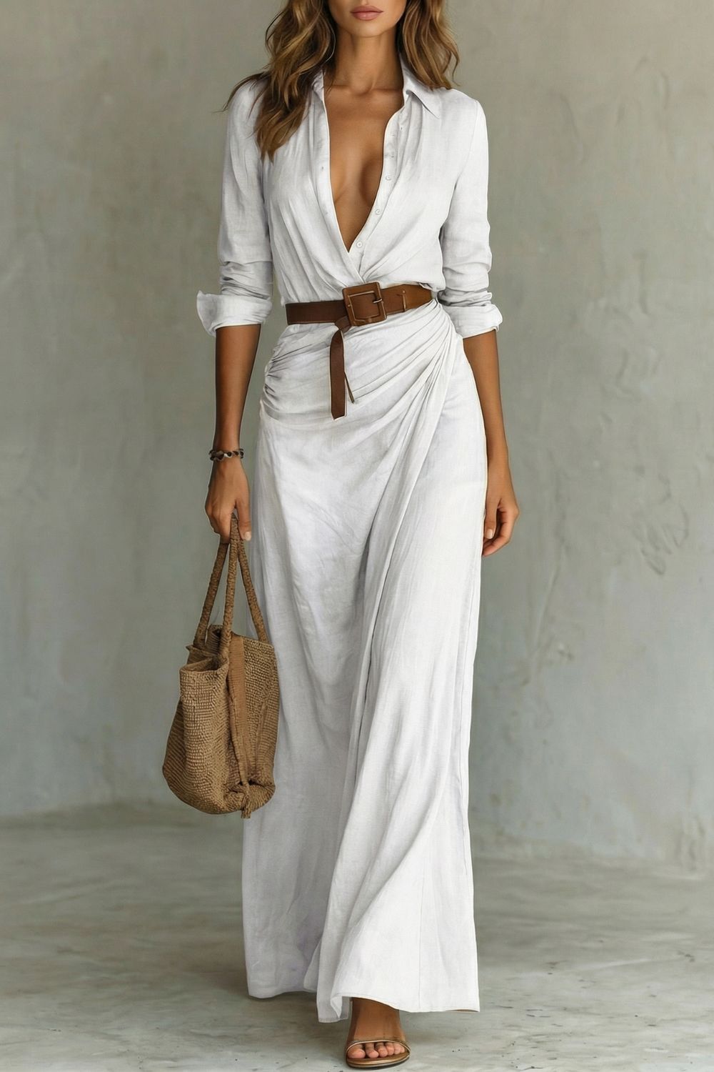 Florencia™ | Button-Down Wrap Belted Maxi Dress