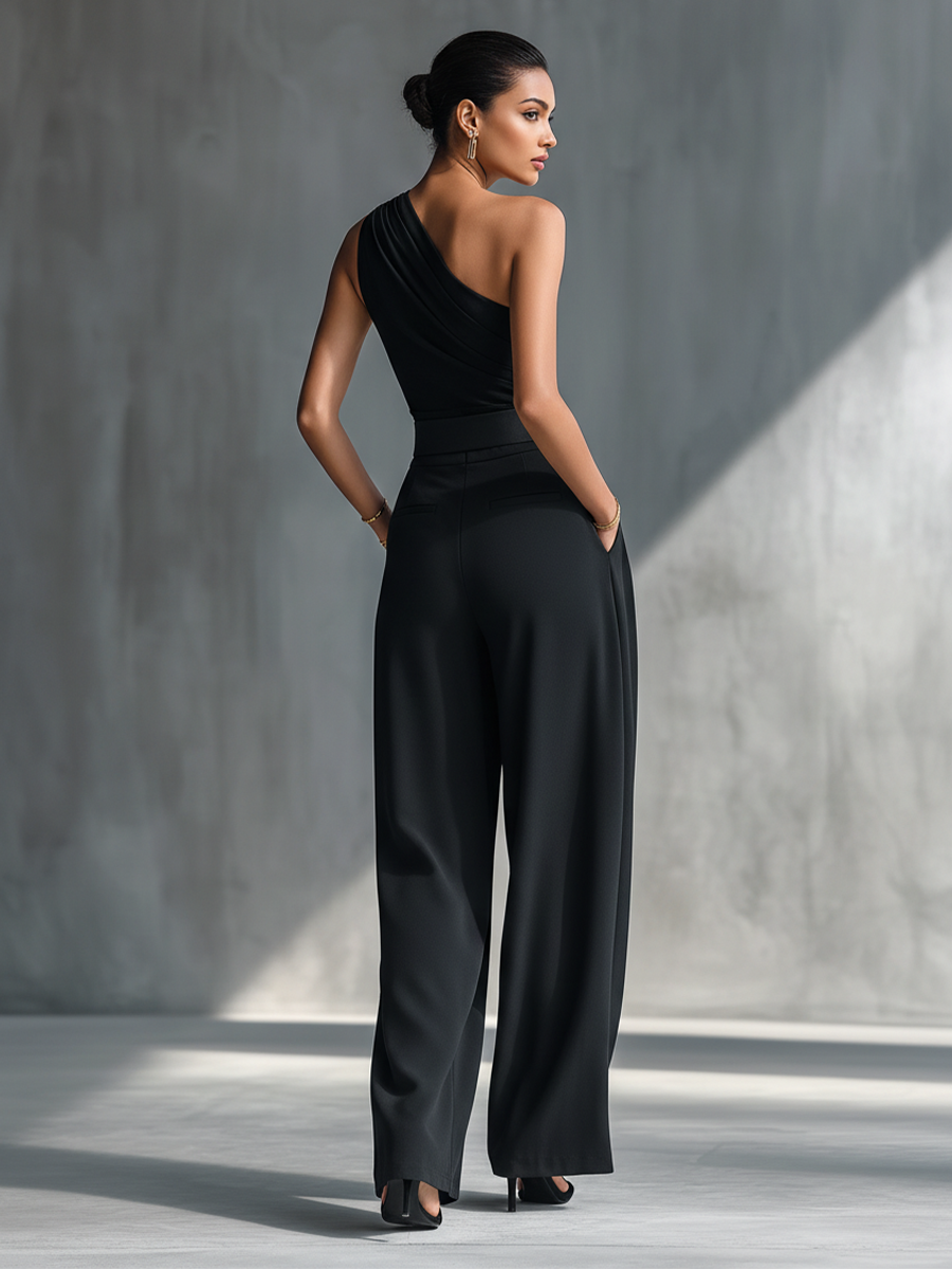 Morena™ | One-Shoulder Belted Wide-Leg Jumpsuit