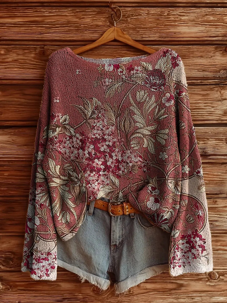 Petalina™ | Vintage Floral Tattoo Print Sweater